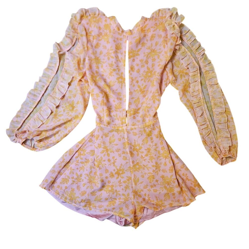 Showpo Floral Romper Long Sleeve Ruffle Open Back Size 4